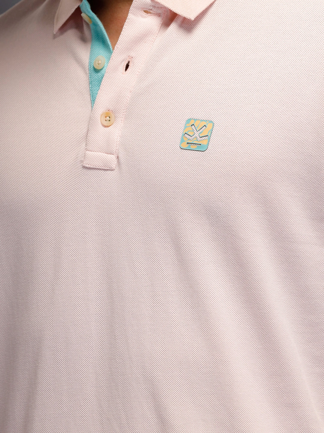 Men's casual slim fit polo t-shirt with contrast detail | Pink - Image 5