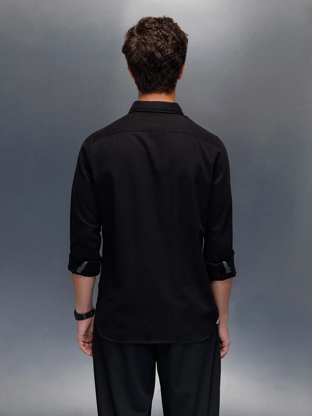 Men's casual slim fit shirt with typographic placket detail | Black - Image 3