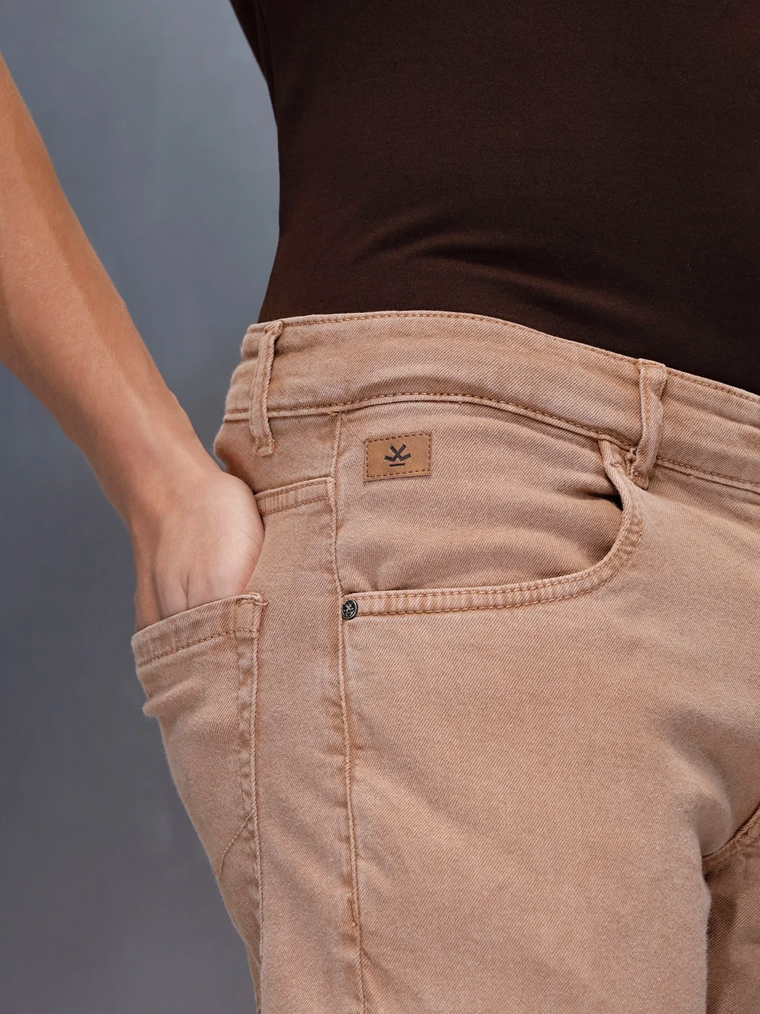 Men's Casual Straight Fit Denim Trousers | Khaki - Image 5