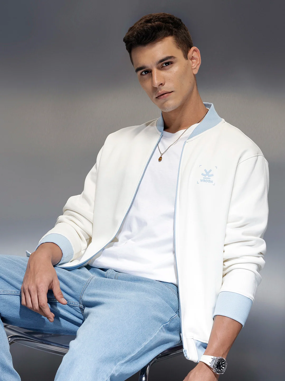 Men's Comfort Fit Zip-Up Sweatshirt | White - Image 3