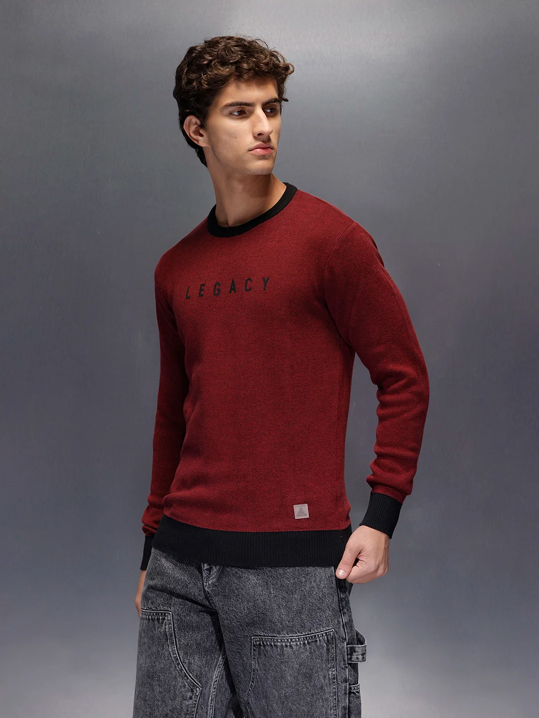Men's Crewneck Pullover with Legacy Print | Maroon - Image 4