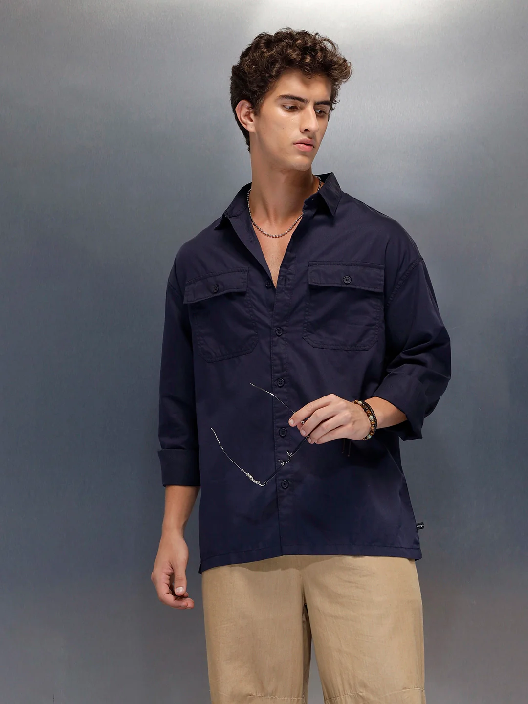 Men's oversize dual pocket shirt  | Navy Blue