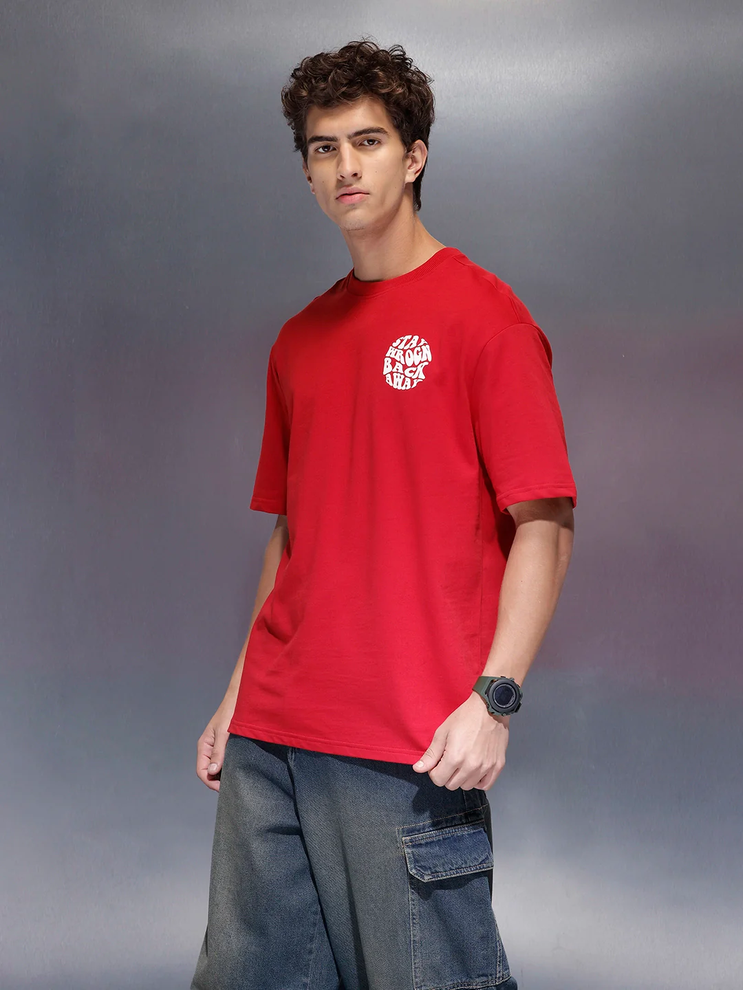 Men's Oversized Tee With Graphic | Red - Image 5