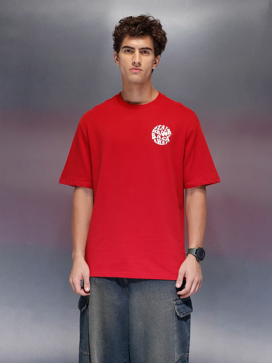 Men's Oversized Tee With Graphic | Red - Image 7