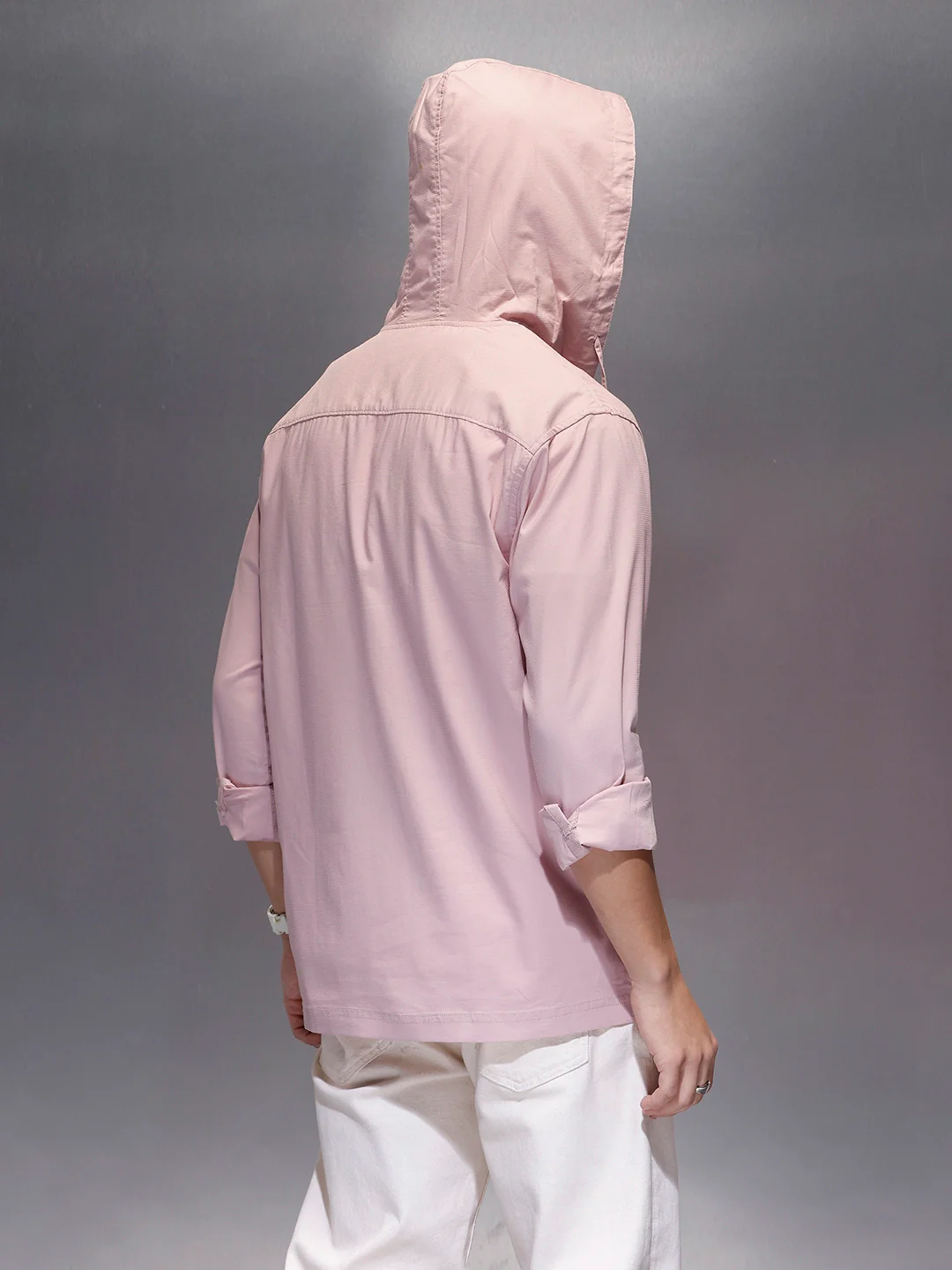 Men's Regular Fit Half Placket Hooded Shirt | Pink - Image 3