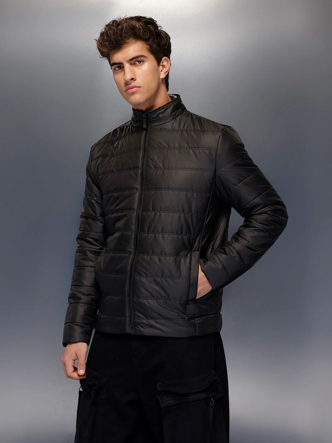 Men's Regular Fit Puffer Jacaket | Black - Image 4