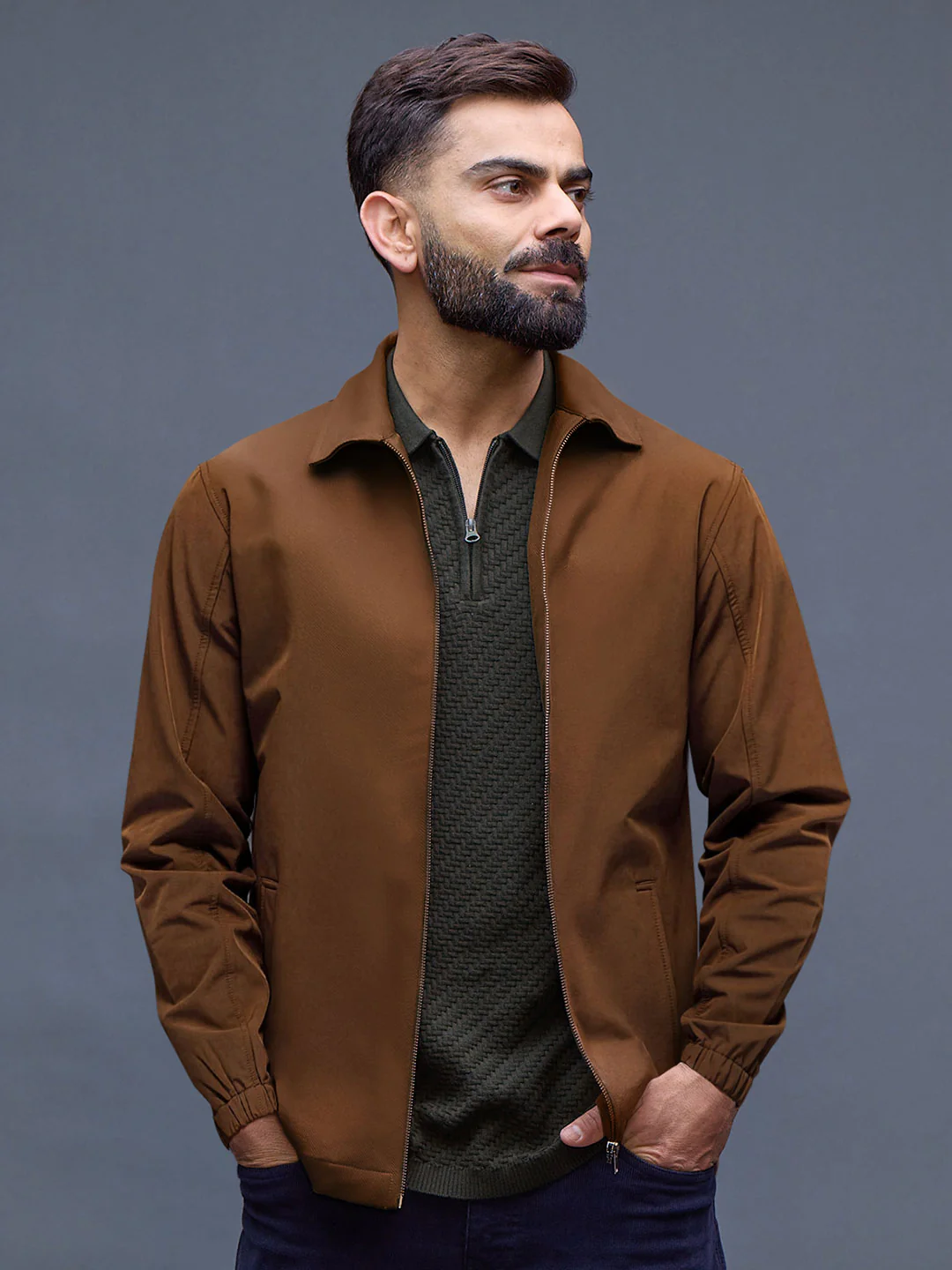 Men's Regular Fit Zip-up Jacket  | Brown