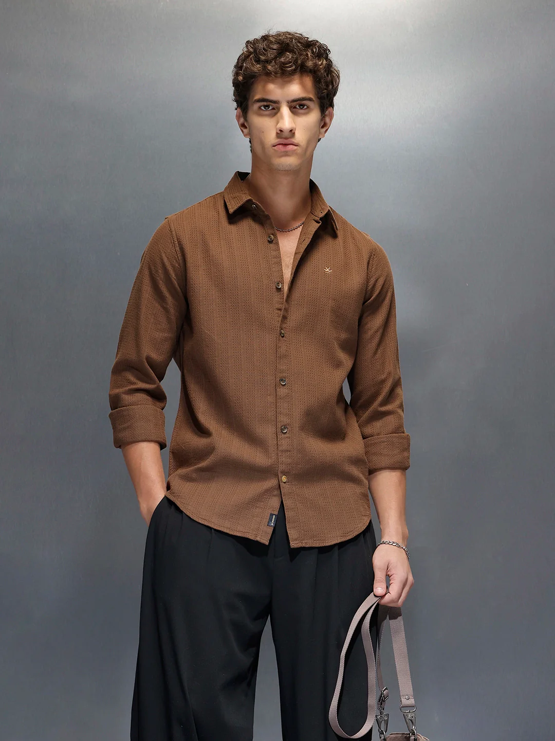 Men's Slim Fit Casual Shirt | Dark Brown