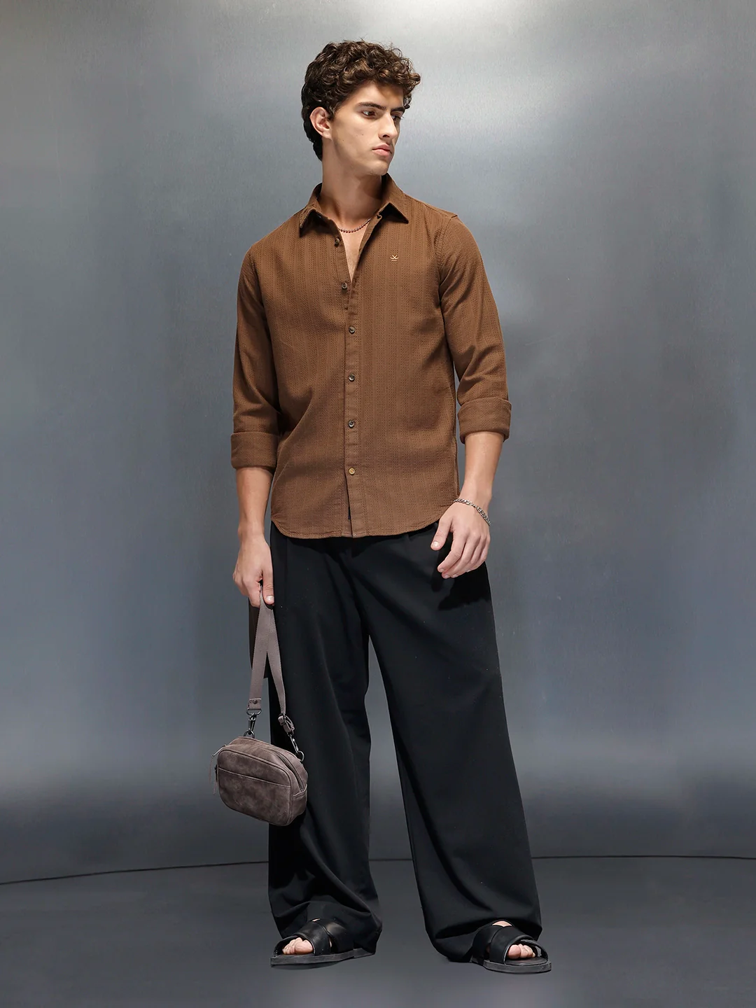 Men's Slim Fit Casual Shirt | Dark Brown - Image 2