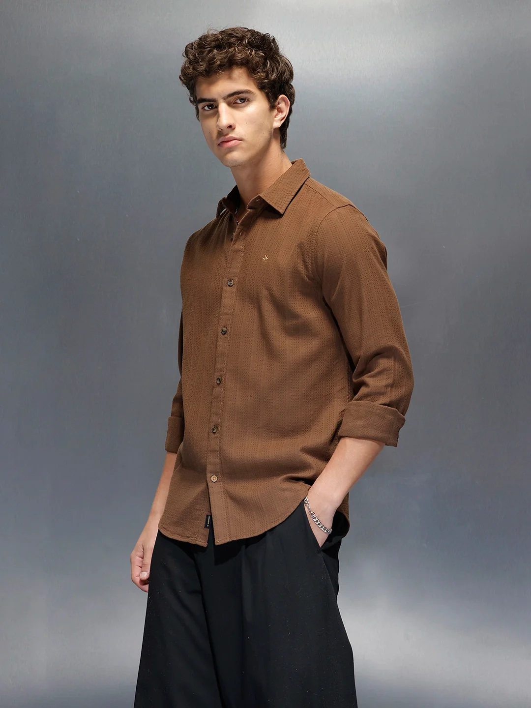 Men's Slim Fit Casual Shirt | Dark Brown - Image 3