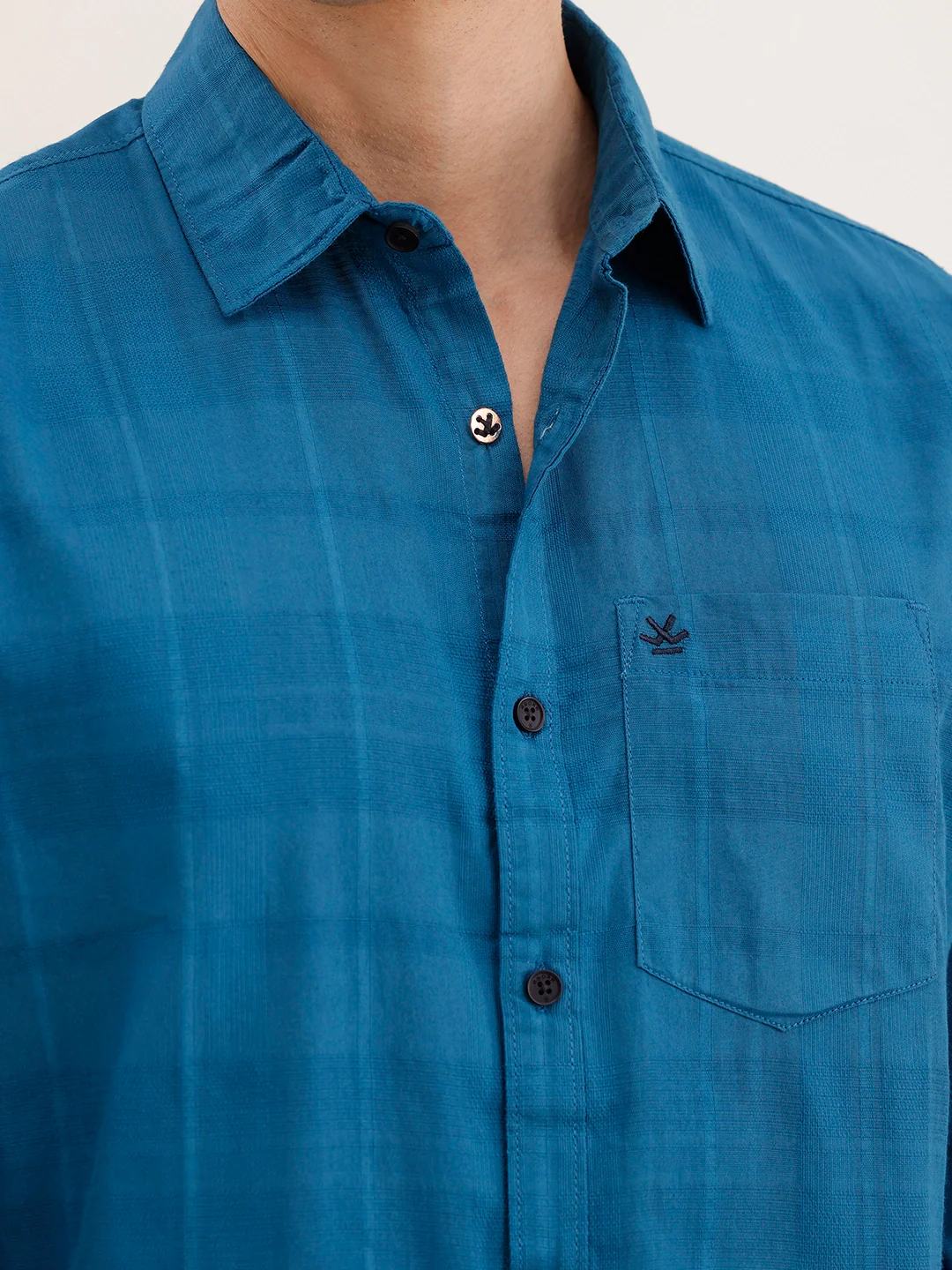 Men's slim fit casual shirt with checked weave pattern | Blue - Image 5