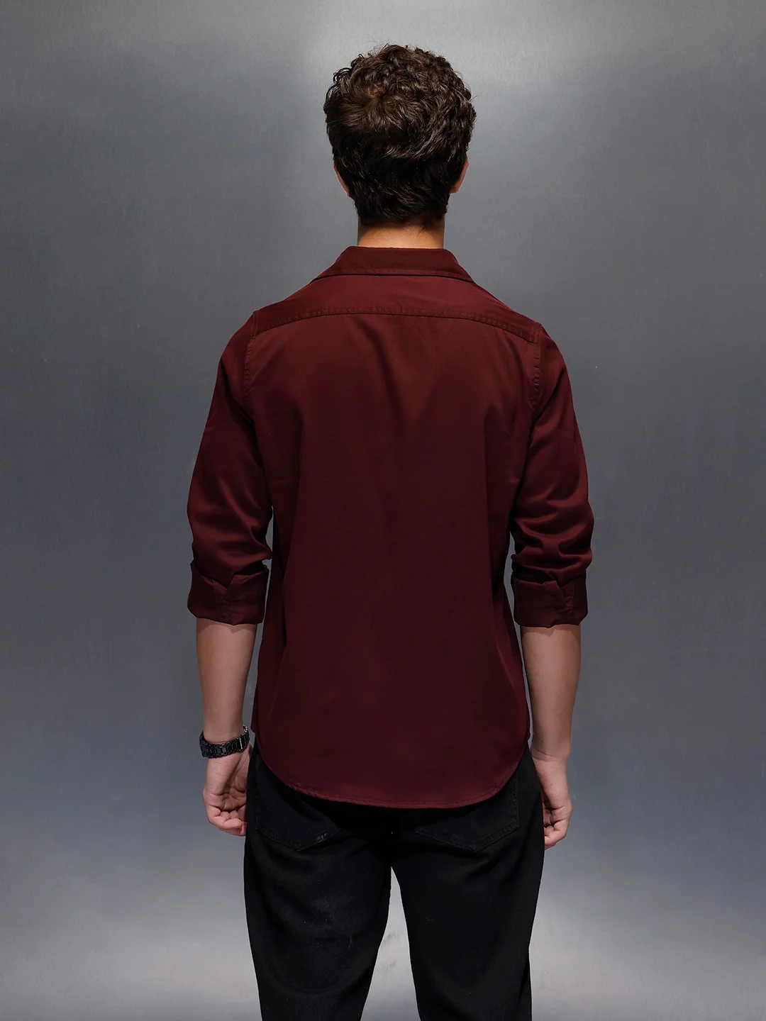 Men's Slim Fit Casual Shirt with Double Pocket | Wine - Image 3
