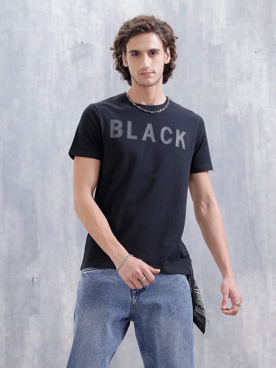 Men's Slim Fit Graphic Printed T-Shirt | Black
