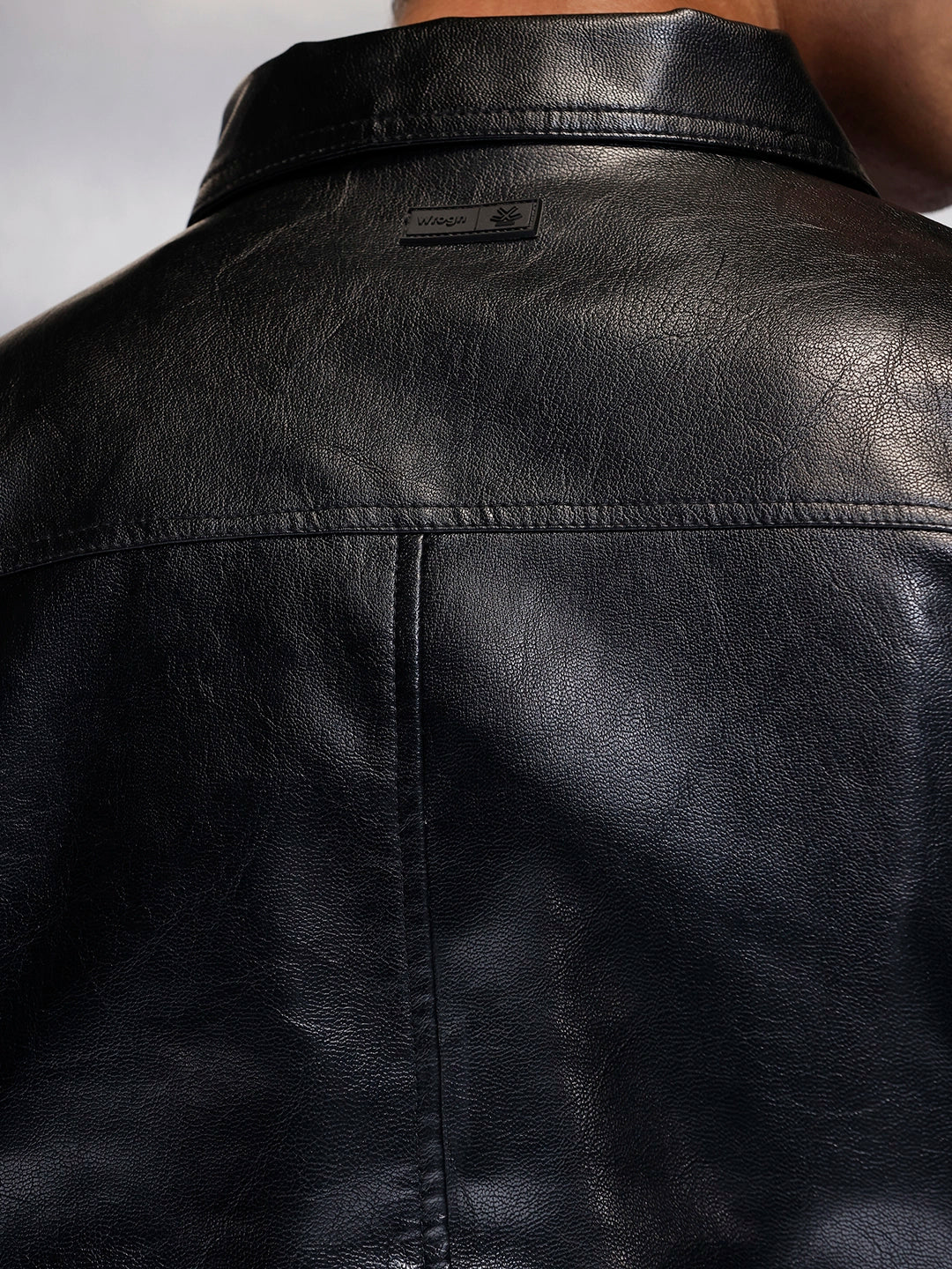 Men's Slim Fit PU Collared Jacket | Black - Image 5