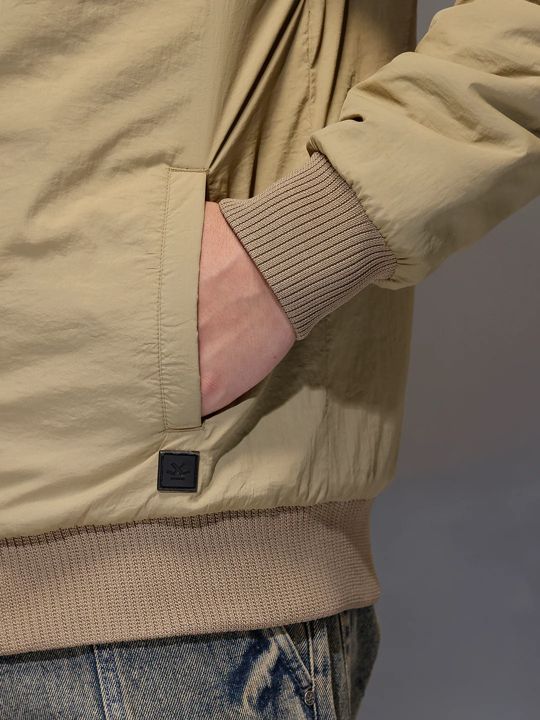 Men's Slim Fit Zip-up Nylon Jacket with Bottom Rib | Olive - Image 6