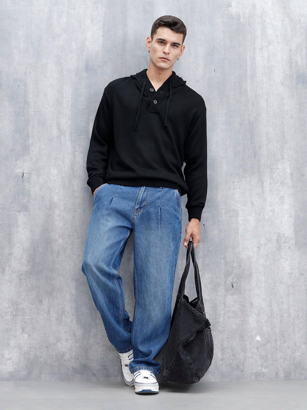 Men's Solid Casual Hoodie Pullover | Black - Image 2