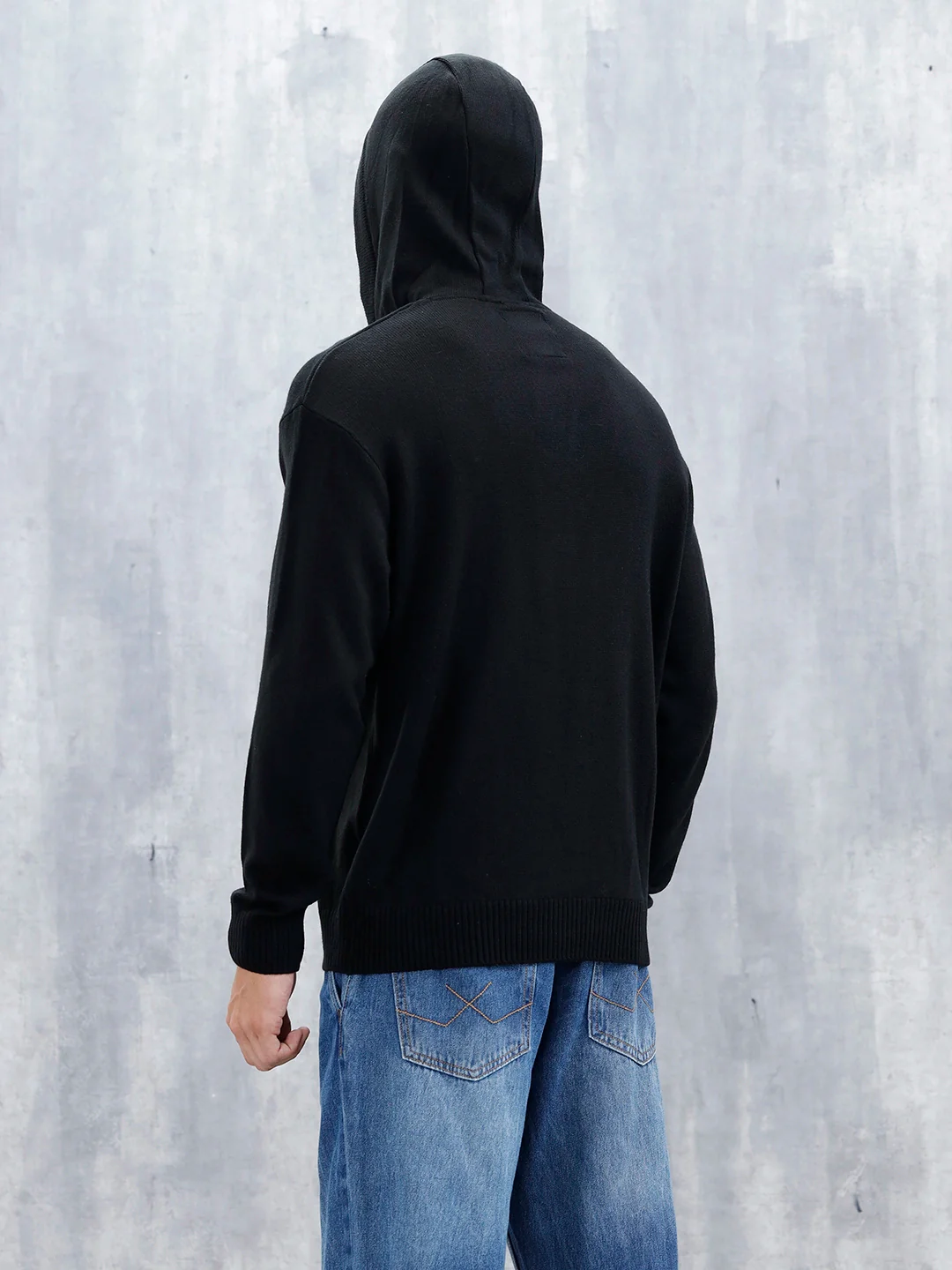 Men's Solid Casual Hoodie Pullover | Black - Image 3