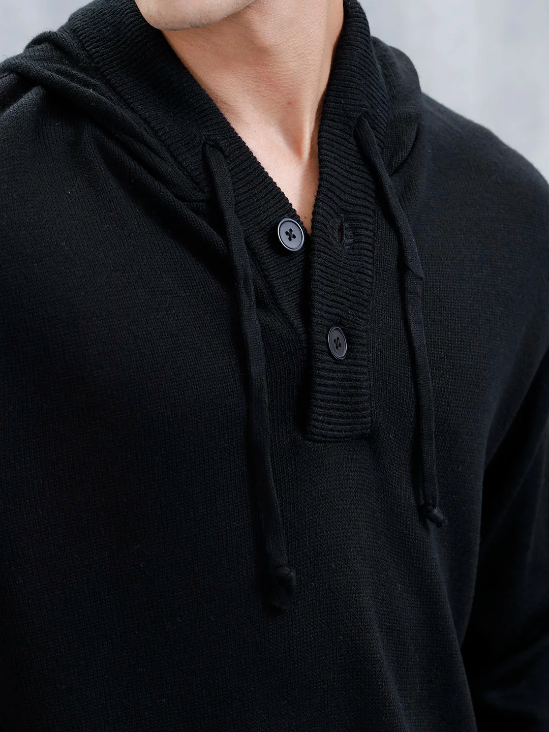 Men's Solid Casual Hoodie Pullover | Black - Image 5