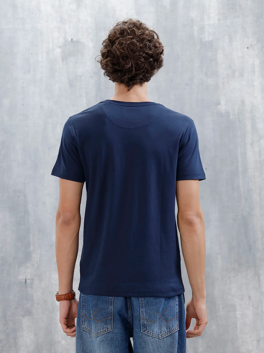 Men's Solid Casual Slim Fit T-Shirt | Navy Blue - Image 3