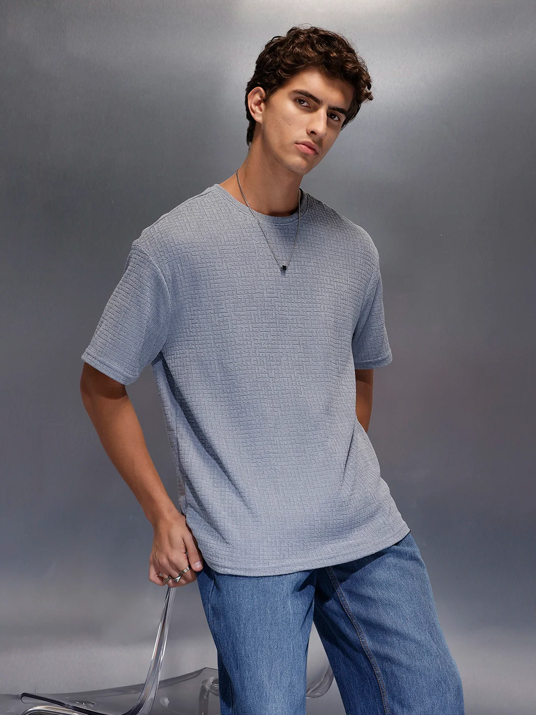 Men's Textured Oversized T-shirt | Grey