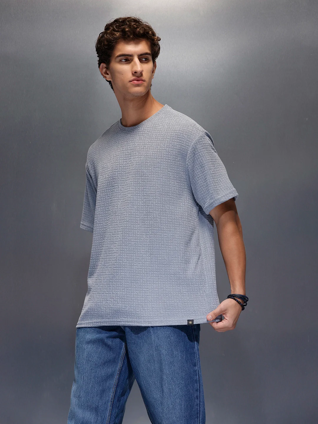 Men's Textured Oversized T-shirt | Grey - Image 4