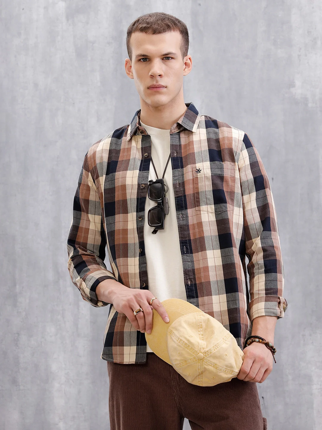 Micro Cord Checked Shirt | Brown