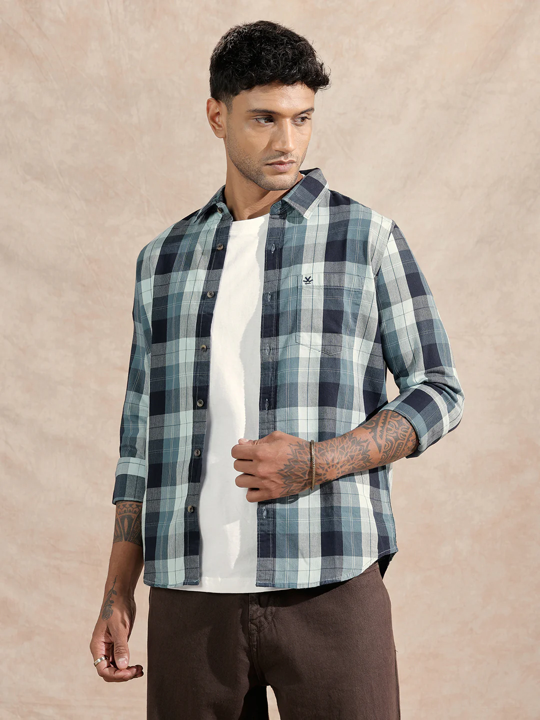 Micro Cord Checked Shirt | Green