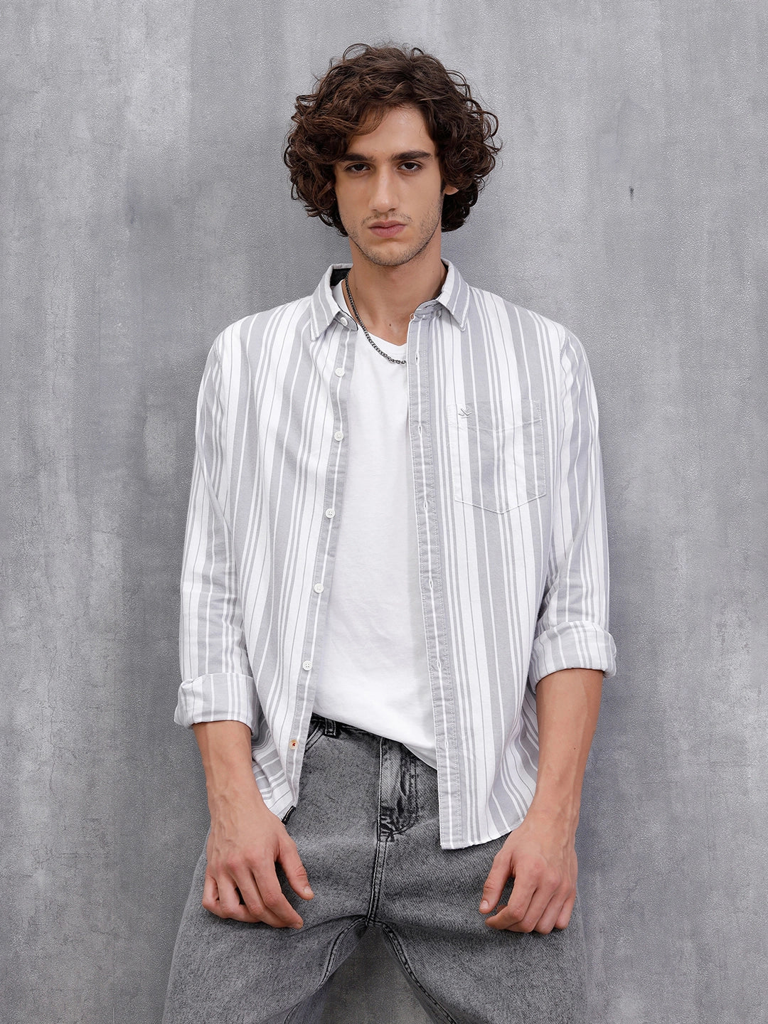 Micro Cord Stripes Shirt | Grey