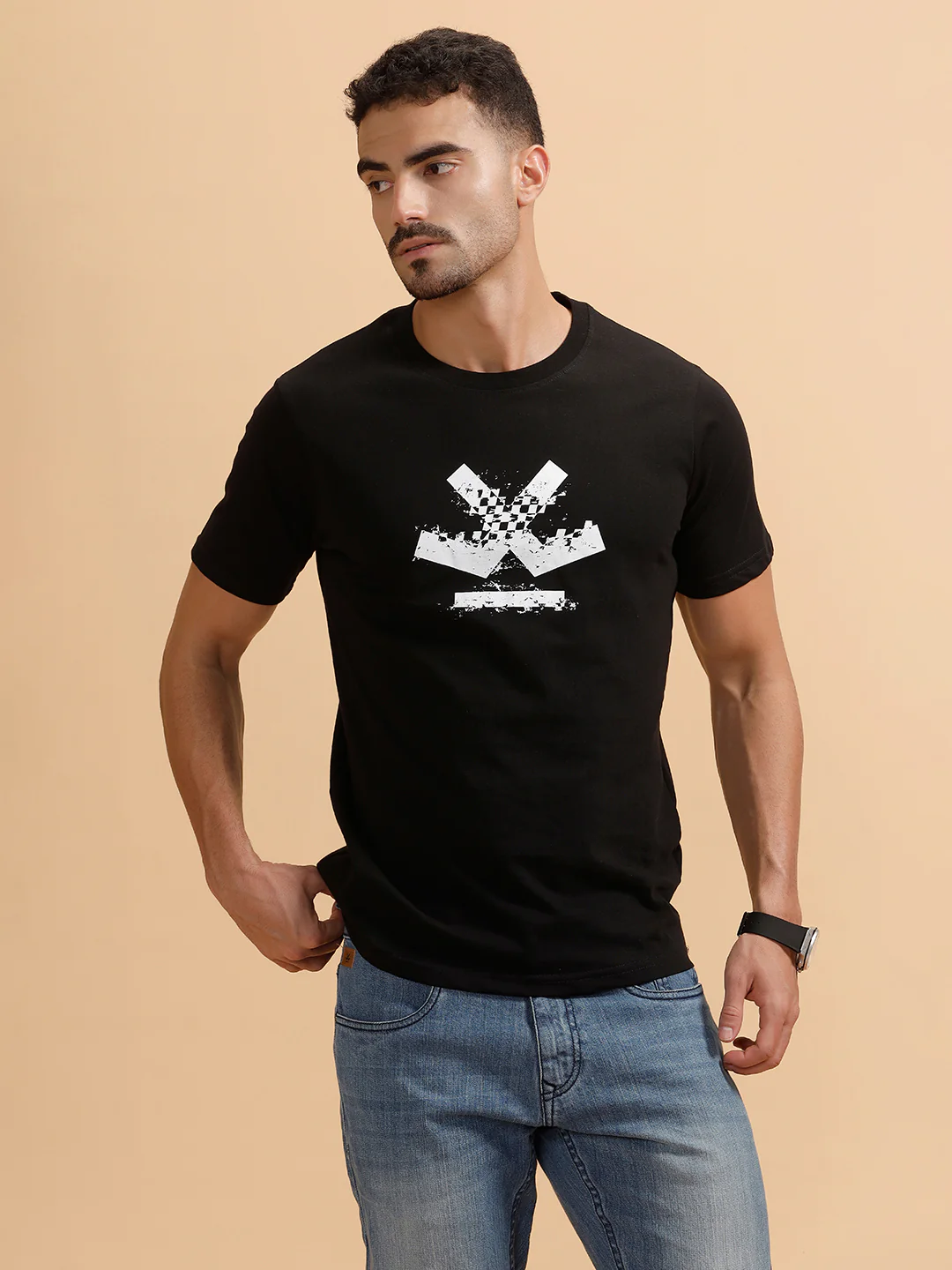Moto Racer Logo Printed T-Shirt | Black