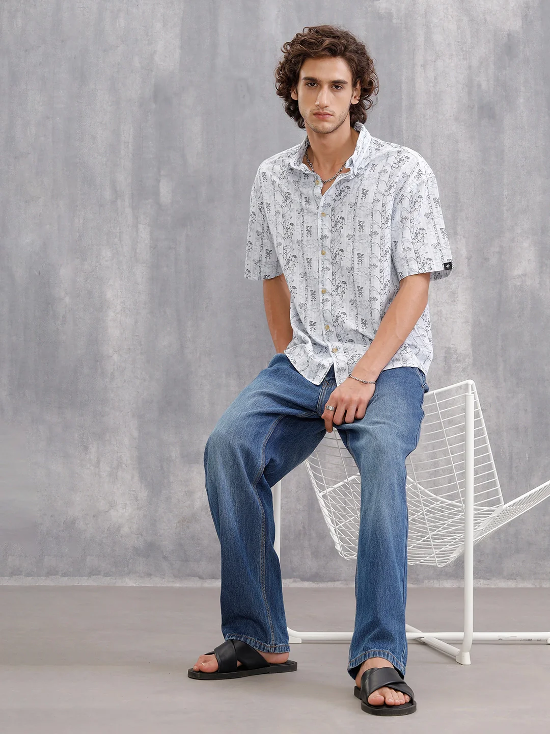 Nature Inspired Tonal Aop In Oversized Fit | White - Image 2