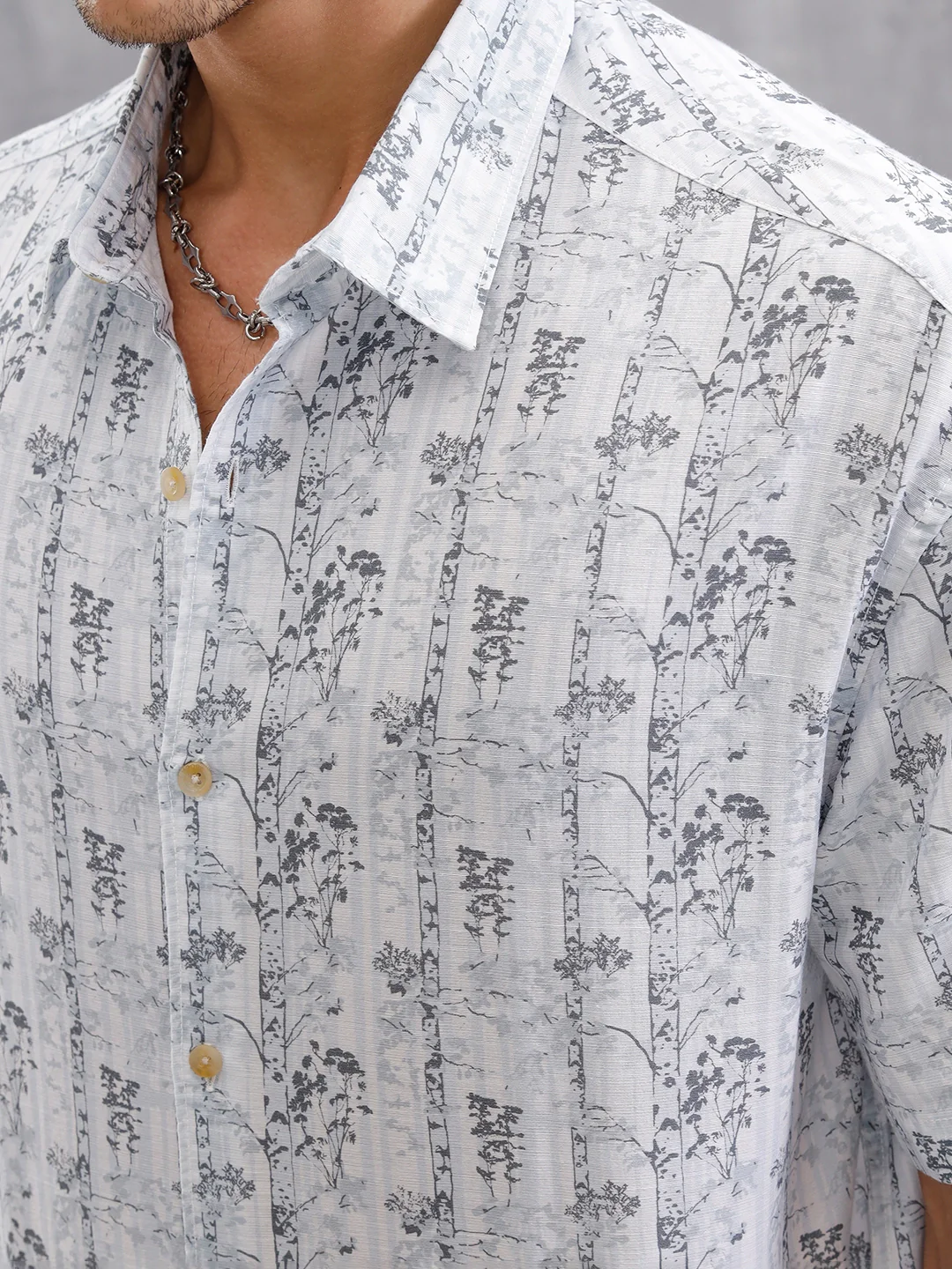 Nature Inspired Tonal Aop In Oversized Fit | White - Image 4