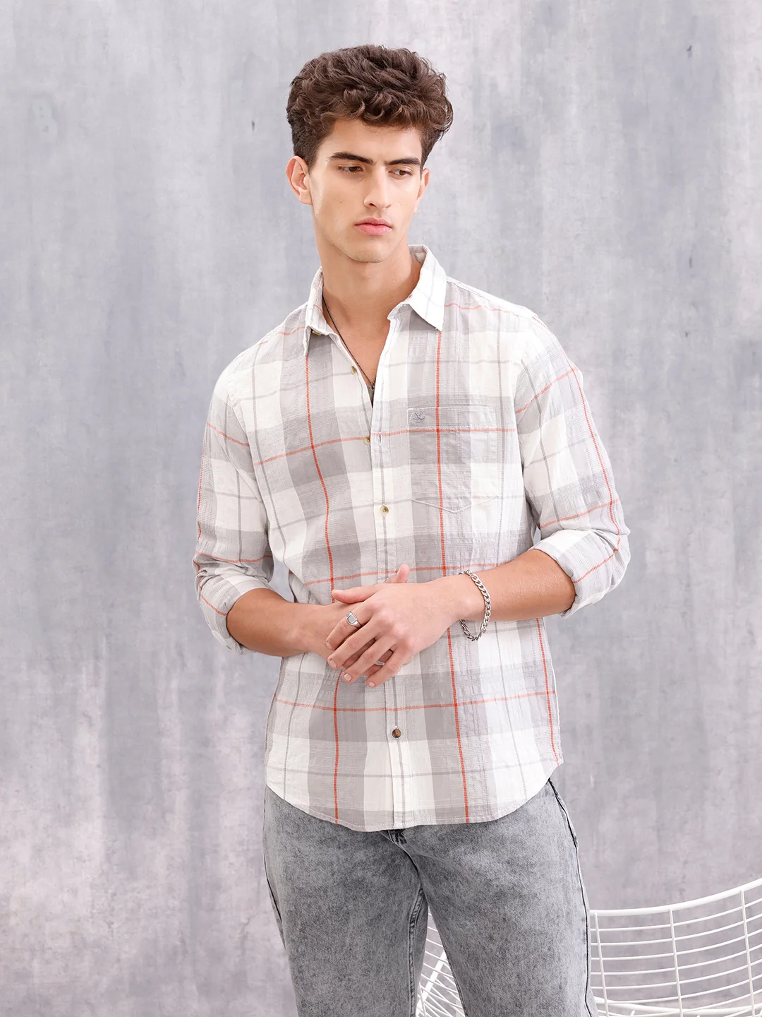 Neutral Check Pattern Casual Shirt – A Refined Everyday Essential | Grey