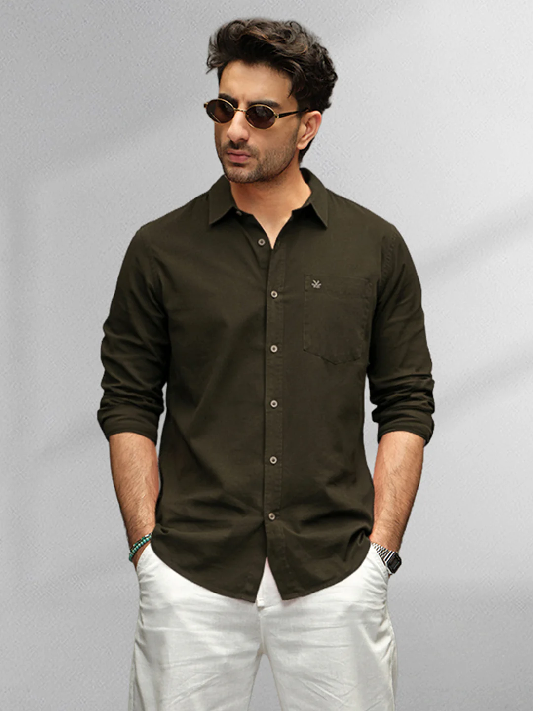 Cut & Sew Slim Fit Shirt | Olive