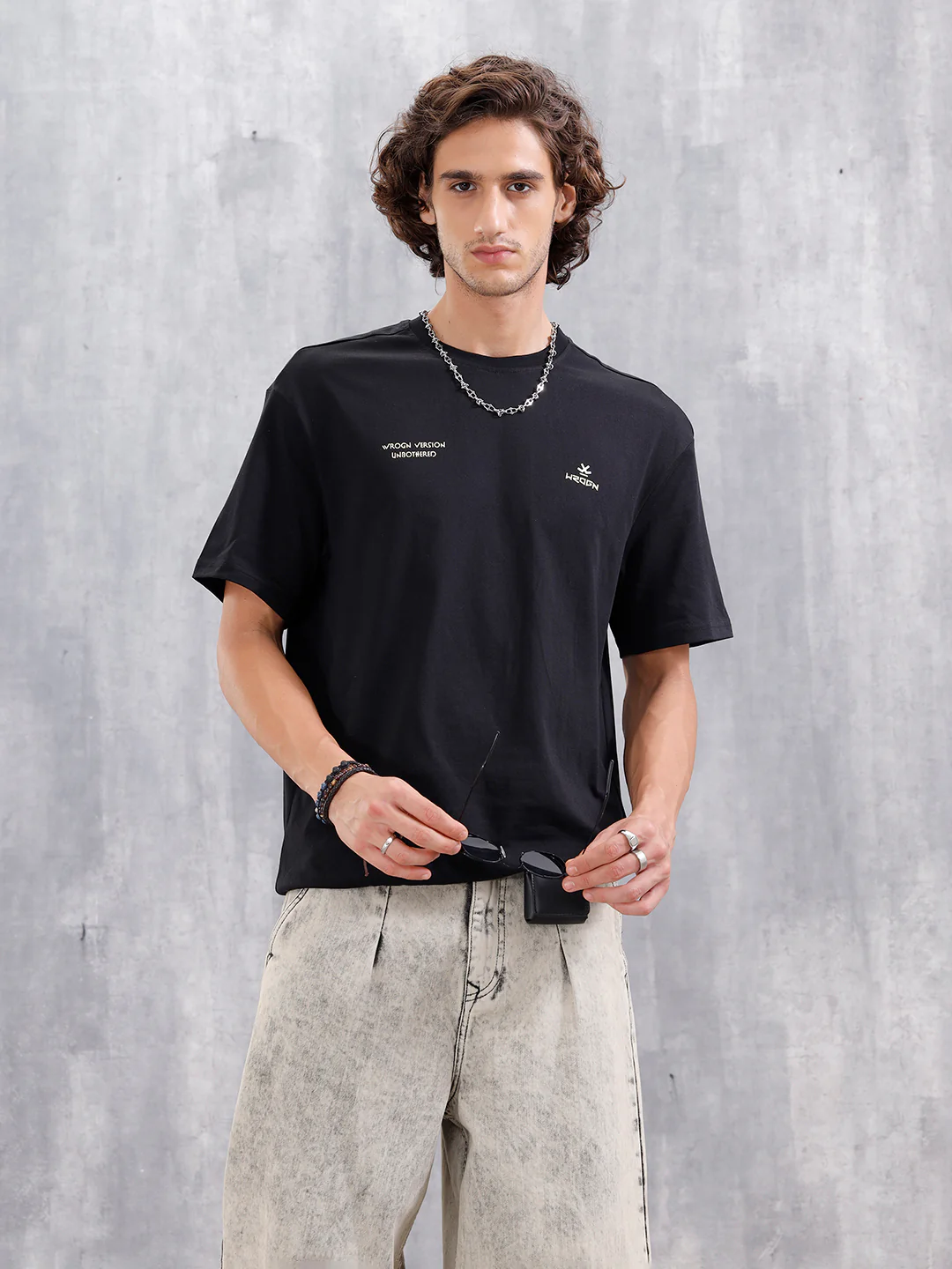 Oversized Crew Neck T-Shirt With Hd Print | Black