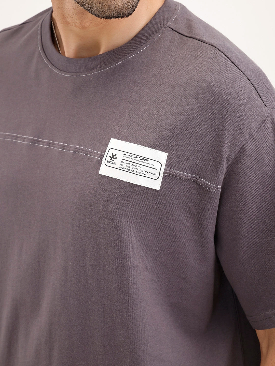 Oversized Cut & Sew Patch Tshirt | Dark Grey - Image 5
