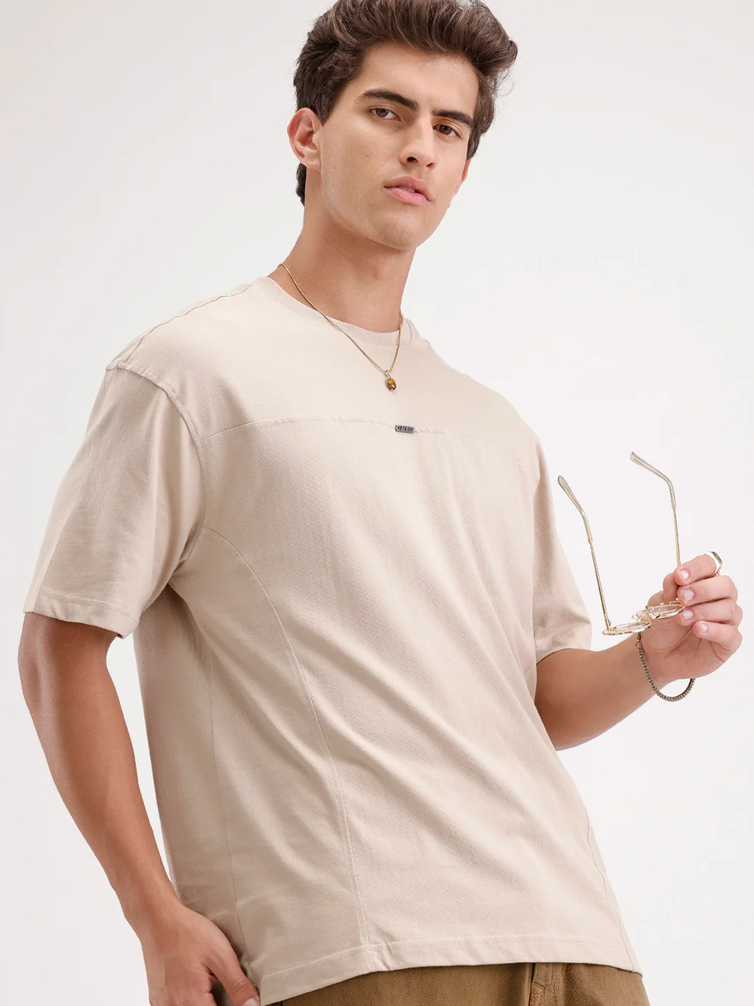 Oversized Cut & Sew T-Shirt | Beige