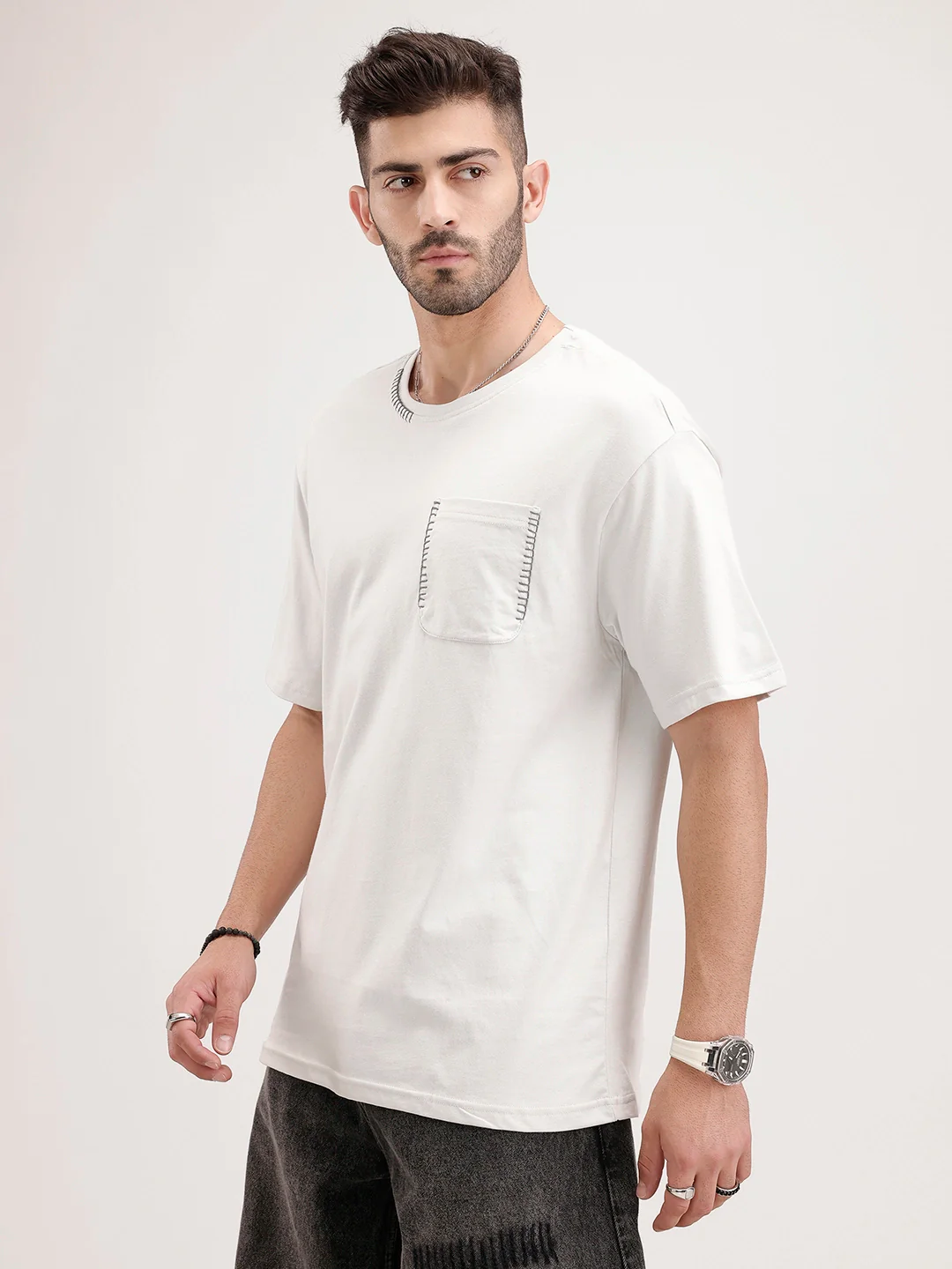 Oversized Embroidered Patch Pocket | White - Image 4