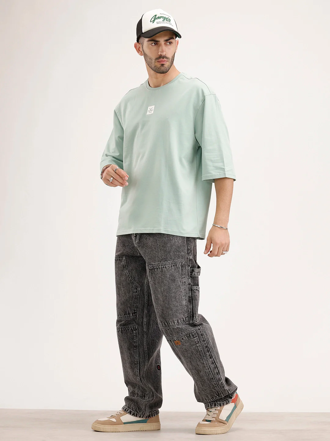Oversized Fit 3/4 Sleeves T-Shirt | Green - Image 2