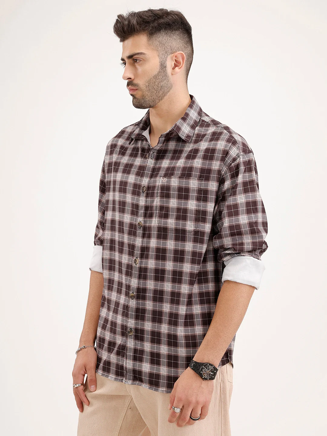 Oversized Fit Checkered Shirt | Brown - Image 4