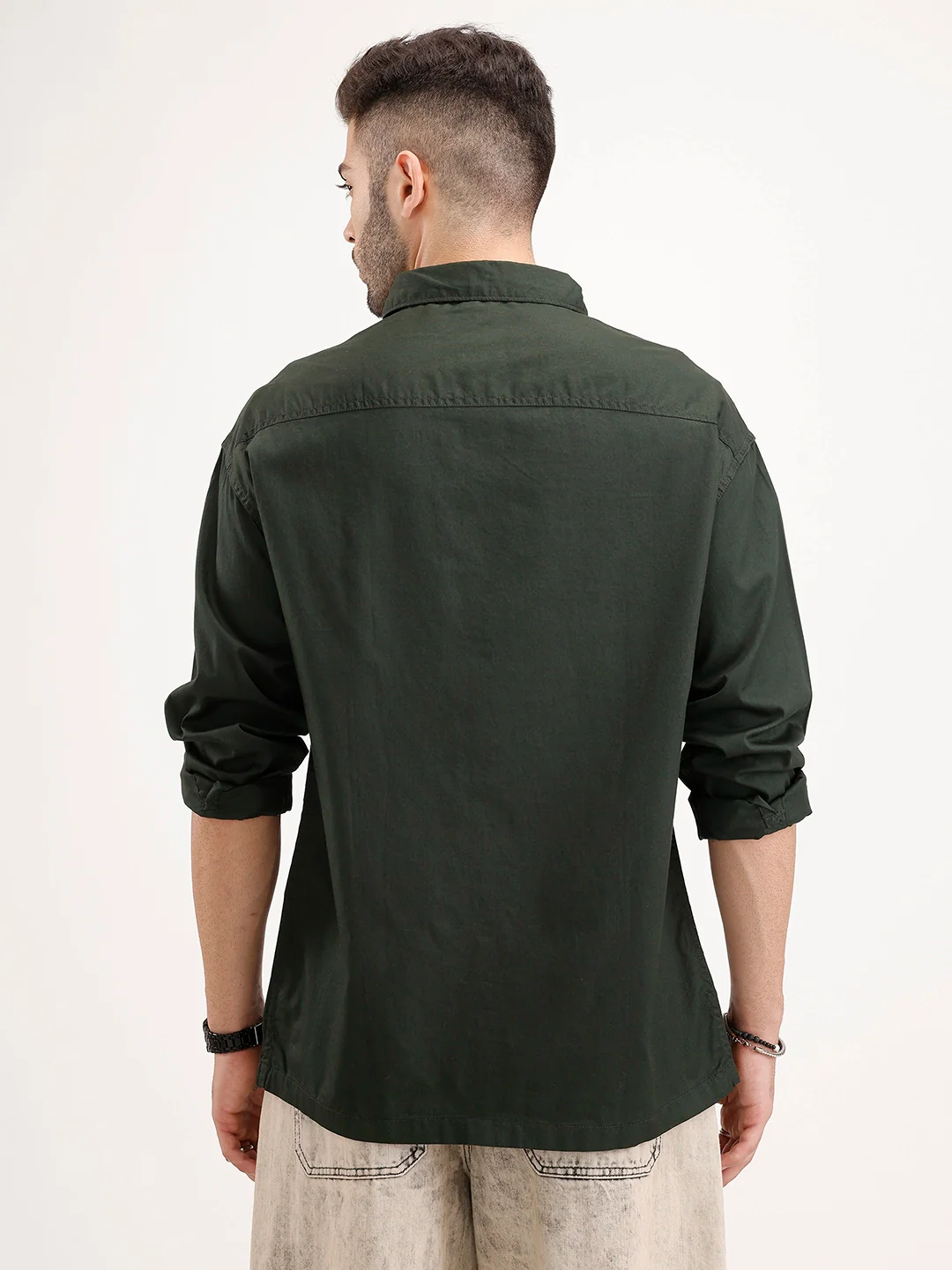 Oversized Fit Double Pocket Patch Detailed Shirt | Dark Green - Image 3