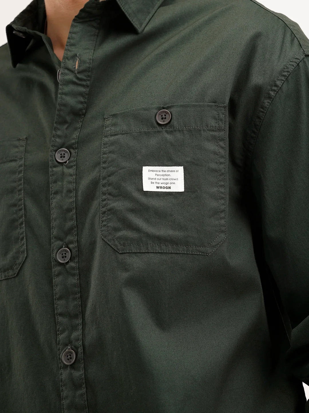 Oversized Fit Double Pocket Patch Detailed Shirt | Dark Green - Image 5