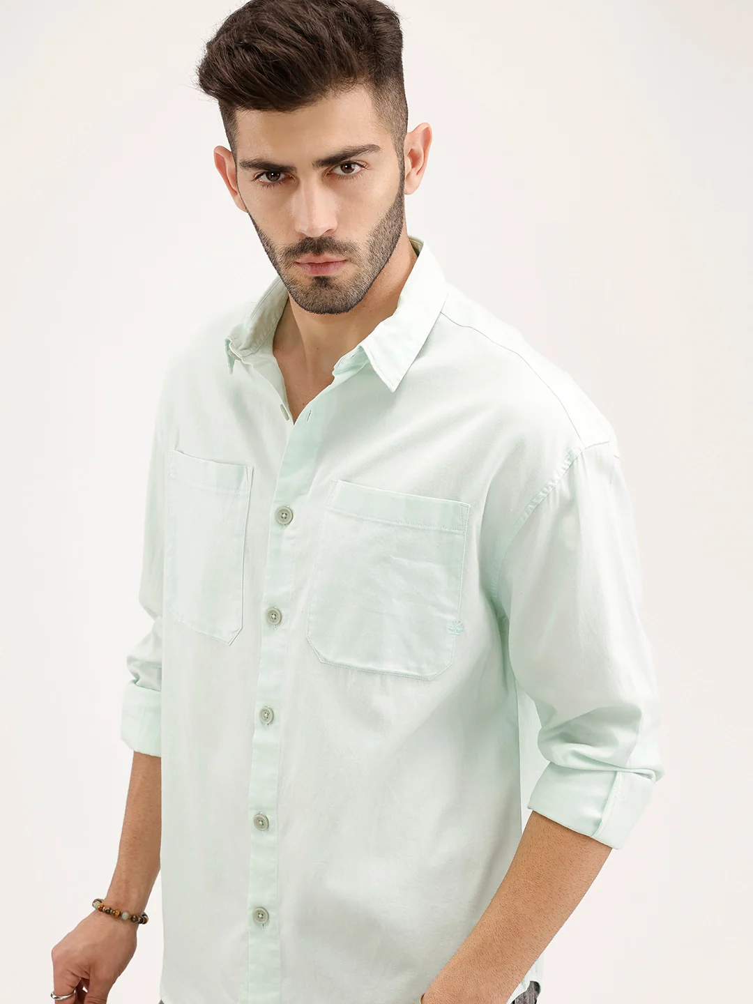 Oversized Fit Double Pocket Shirt | Light Green