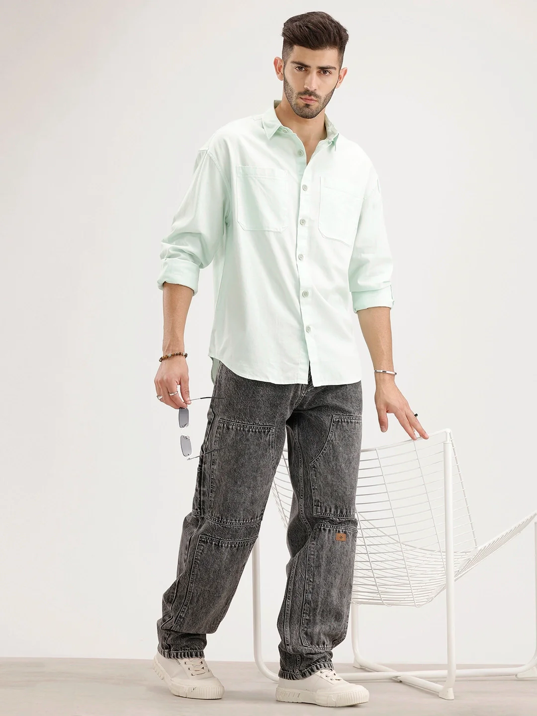 Oversized Fit Double Pocket Shirt | Light Green - Image 2
