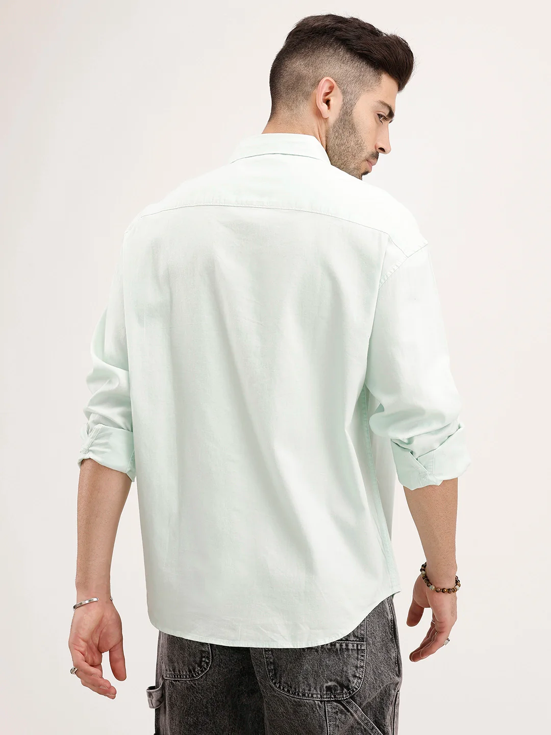 Oversized Fit Double Pocket Shirt | Light Green - Image 3