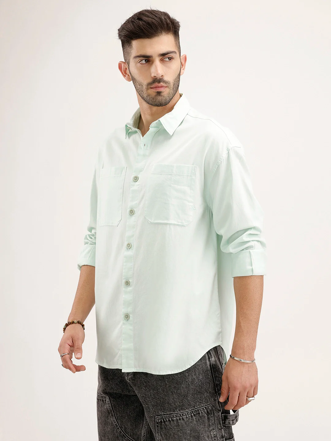 Oversized Fit Double Pocket Shirt | Light Green - Image 4