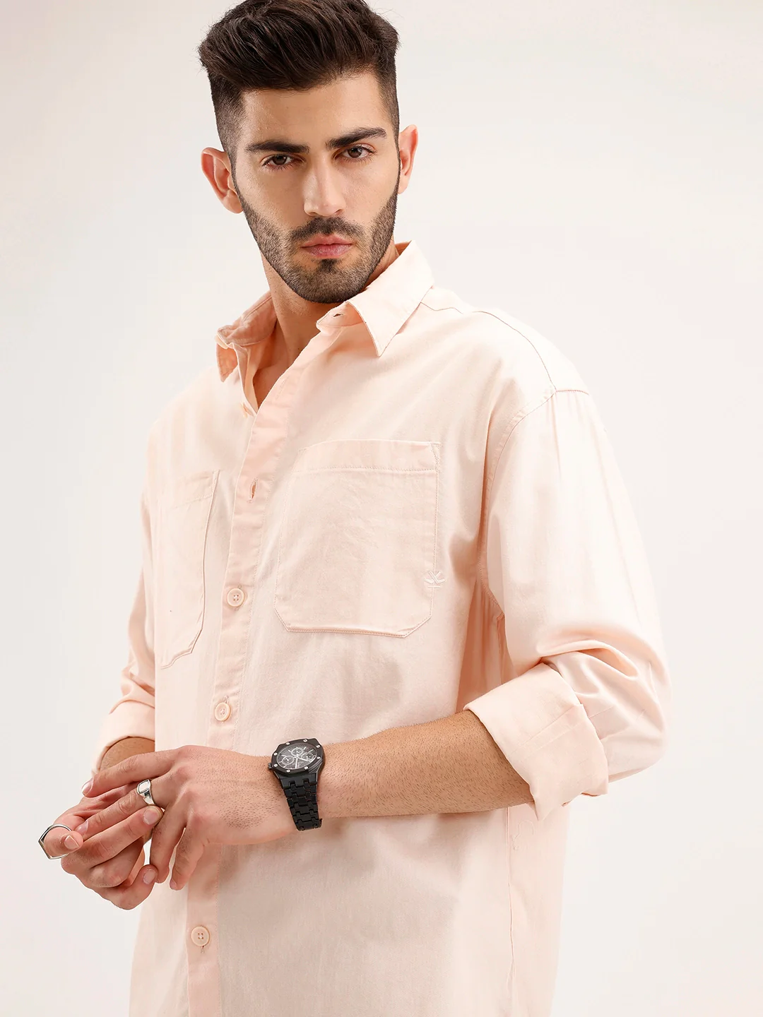 Oversized Fit Double Pocket Shirt | Peach