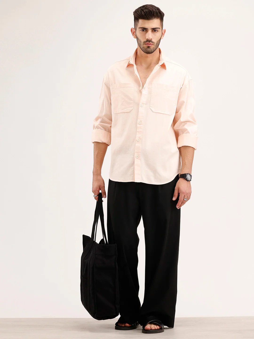 Oversized Fit Double Pocket Shirt | Peach - Image 2