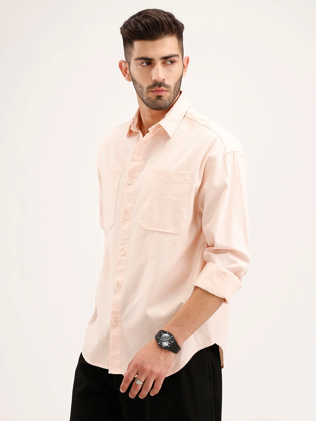 Oversized Fit Double Pocket Shirt | Peach - Image 4