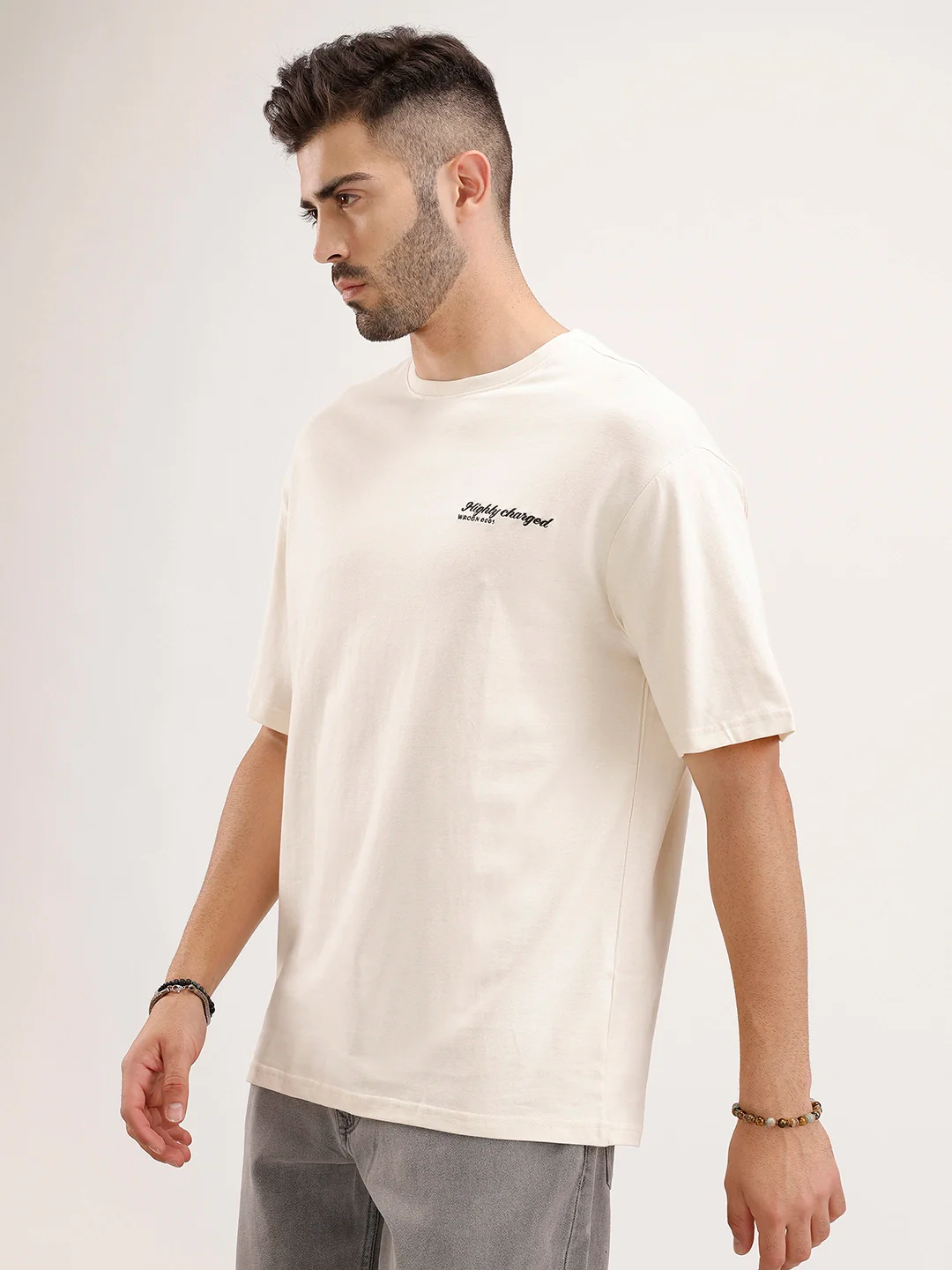Oversized Fit Embroidered T-Shirt | Beige - Image 4