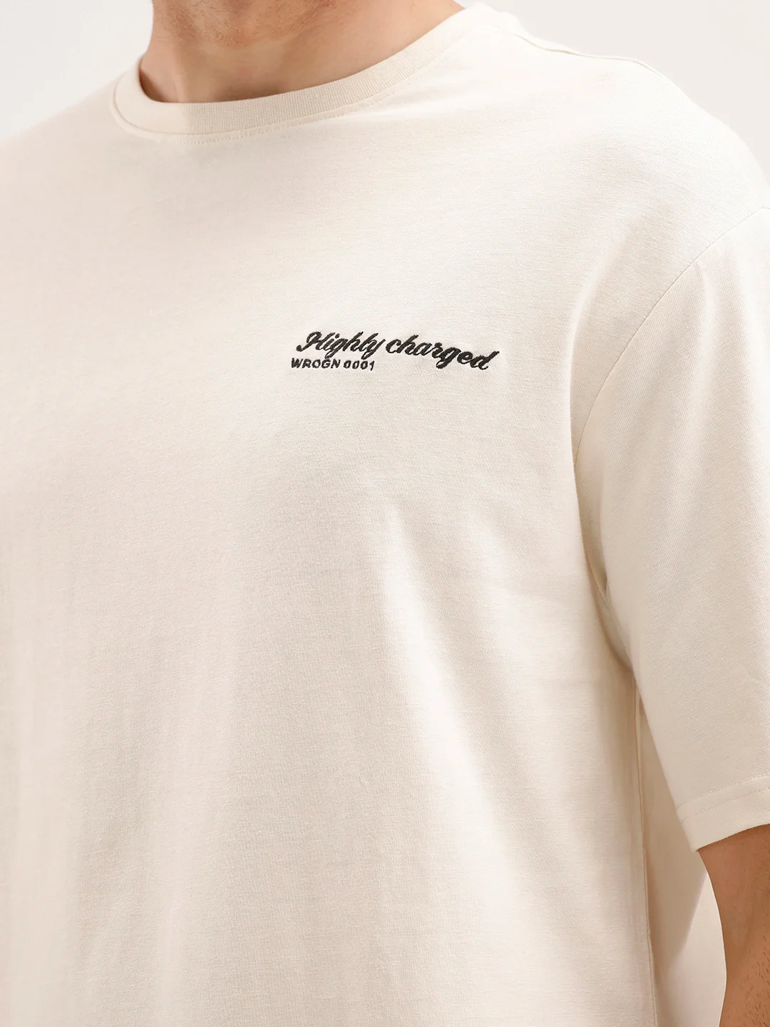 Oversized Fit Embroidered T-Shirt | Beige - Image 5